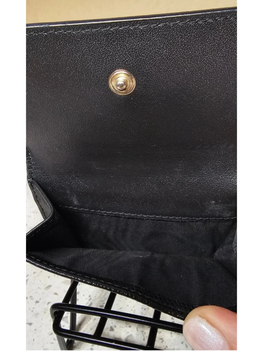Compact Tri-Fold Black Furla Wallet with Gold hardware
